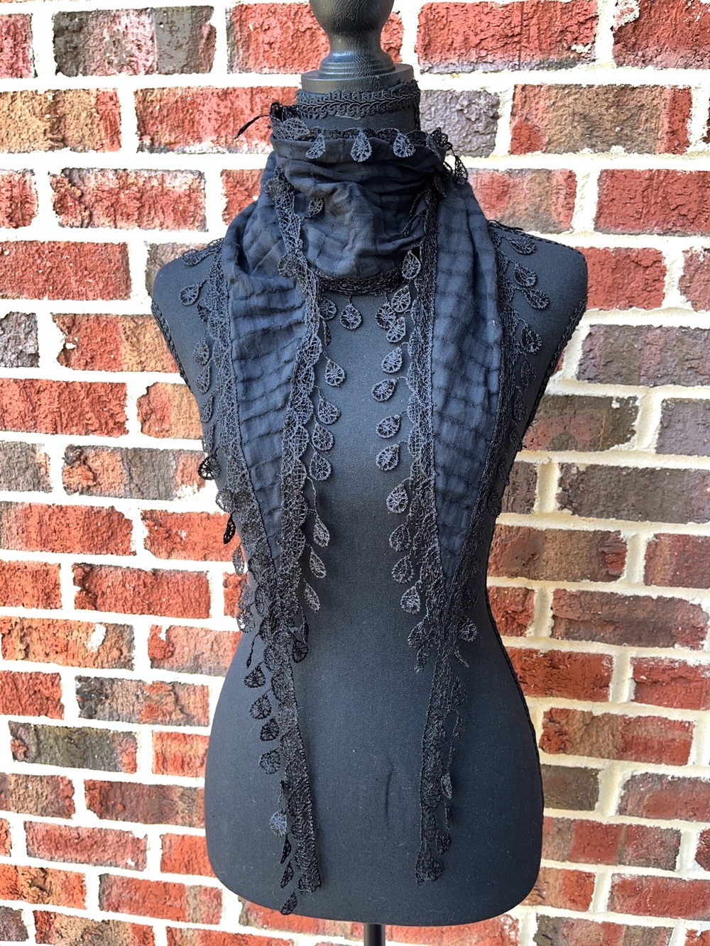 Coquette Vintage Lace Multipurpose Scarf Wrap 42 inch - Black